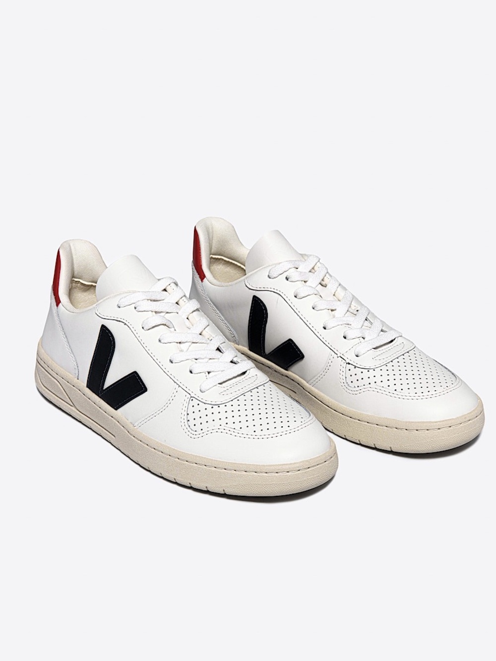 Veja White Leather Sneakers with Blue Accent